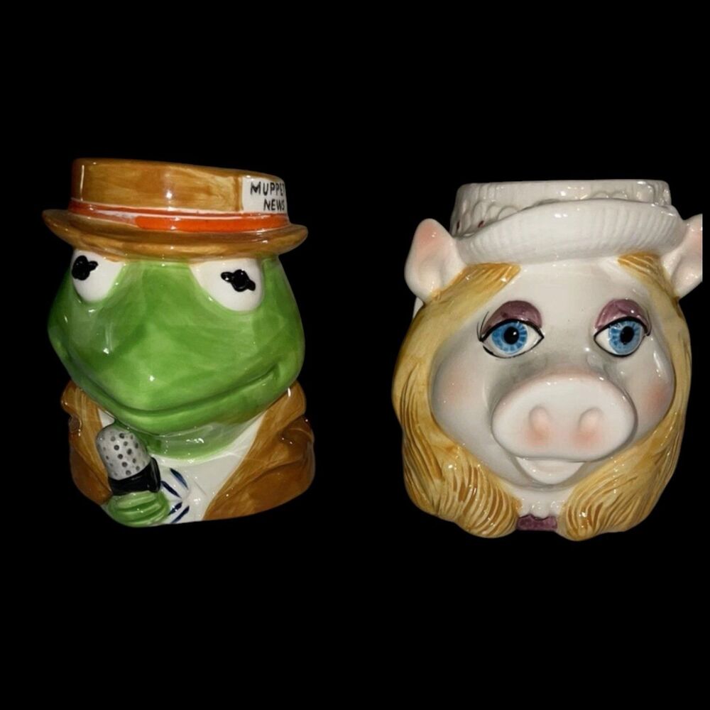 Vintage Sigma The Tastesetter Kermit Muppet News & Miss Piggy Ceramic Mugs